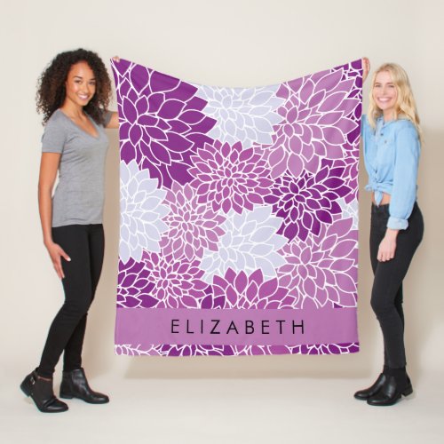 Pattern Of Flowers Purple Dahlia Your Name Fleece Blanket