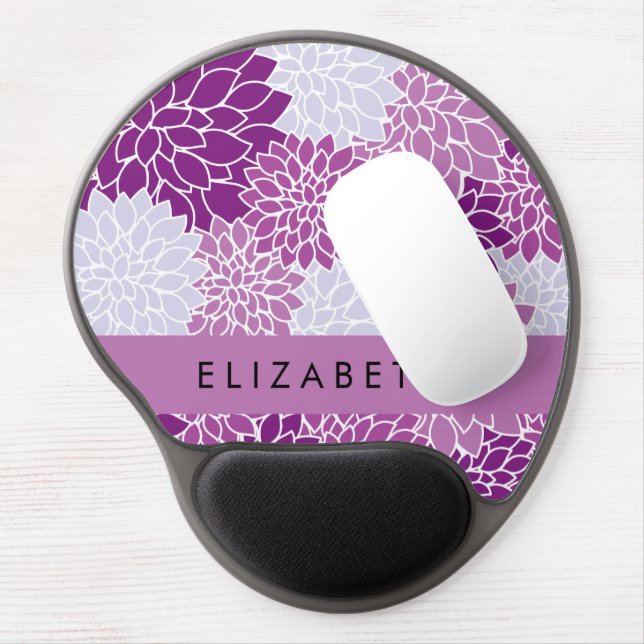 Pattern Of Flowers, Purple Dahlia, Your Name Gel Mouse Pad (Left Side)