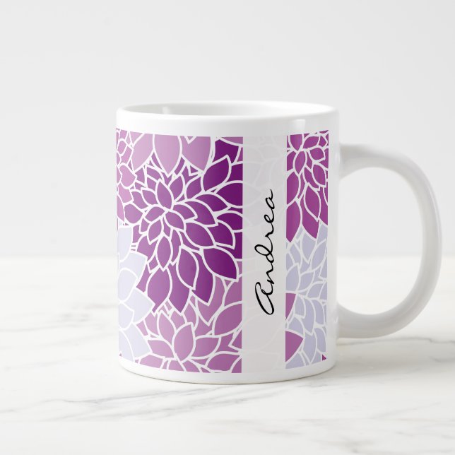 Pattern Of Flowers, Purple Dahlia, Your Name Giant Coffee Mug (Right)