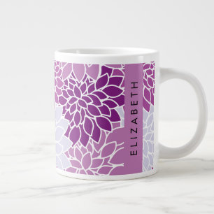 Pattern Of Flowers, Purple Dahlia, Your Name Giant Coffee Mug
