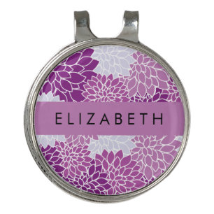 Pattern Of Flowers, Purple Dahlia, Your Name Golf Hat Clip