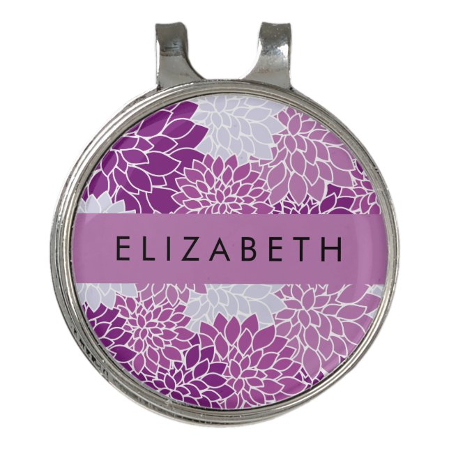 Pattern Of Flowers, Purple Dahlia, Your Name Golf Hat Clip (Front)
