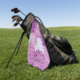 Pattern Of Flowers, Purple Dahlia, Your Name Golf Towel