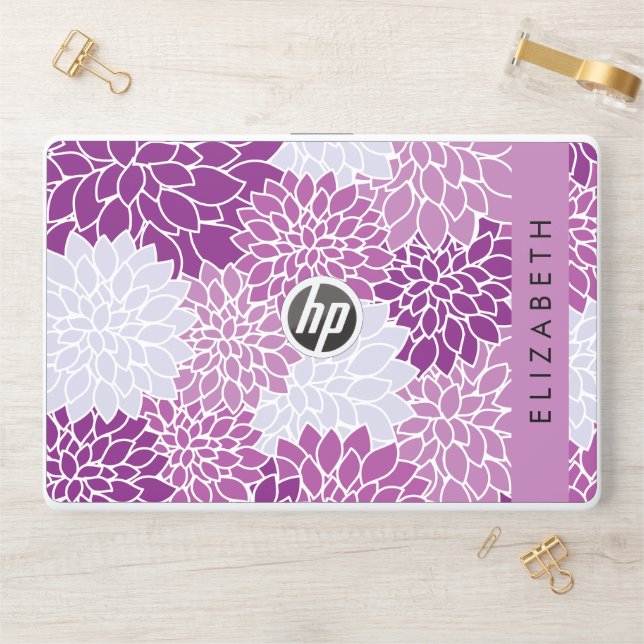 Pattern Of Flowers, Purple Dahlia, Your Name HP Laptop Skin (Desk)