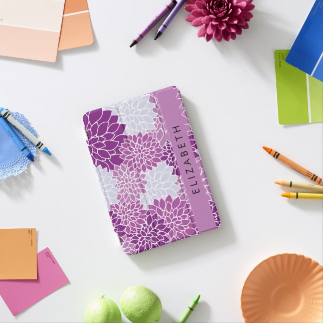 Pattern Of Flowers, Purple Dahlia, Your Name iPad Mini Cover (In Situ)