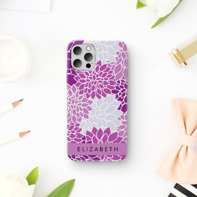 Pattern Of Flowers, Purple Dahlia, Your Name iPhone Case (Creator Uploaded)