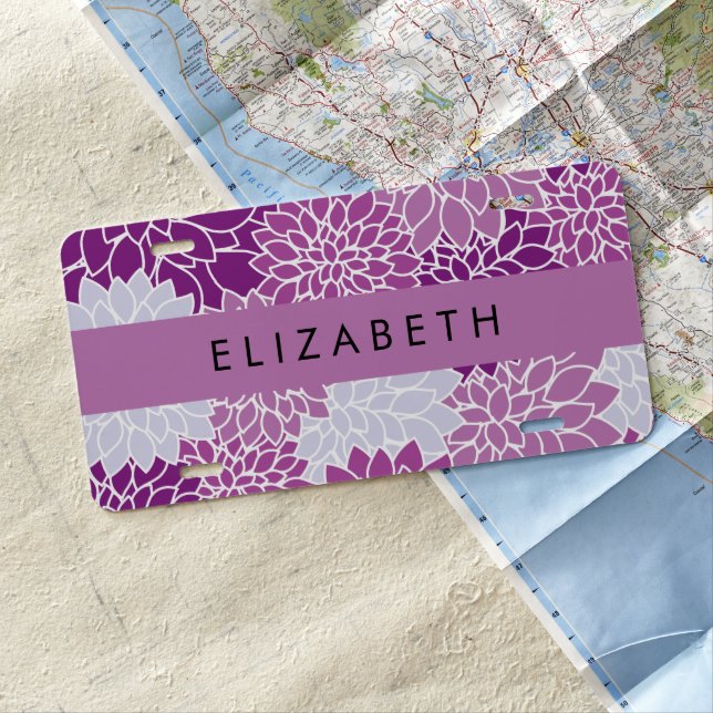 Pattern Of Flowers, Purple Dahlia, Your Name License Plate (In Situ)