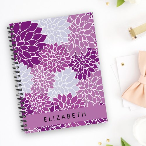 Pattern Of Flowers Purple Dahlia Your Name Notebook