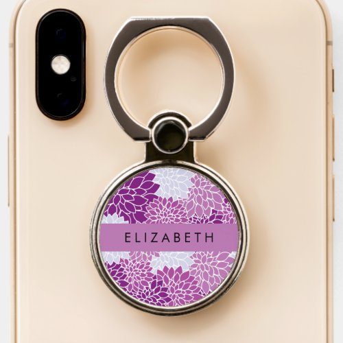 Pattern Of Flowers Purple Dahlia Your Name Phone Ring Stand