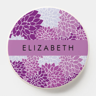 Pattern Of Flowers, Purple Dahlia, Your Name PopSocket