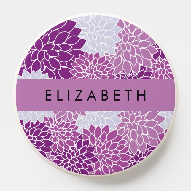 Pattern Of Flowers, Purple Dahlia, Your Name PopSocket (Popsocket)