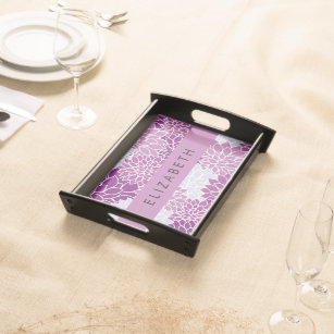 Pattern Of Flowers, Purple Dahlia, Your Name Serving Tray