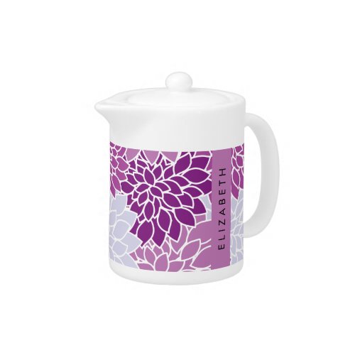Pattern Of Flowers Purple Dahlia Your Name Teapot