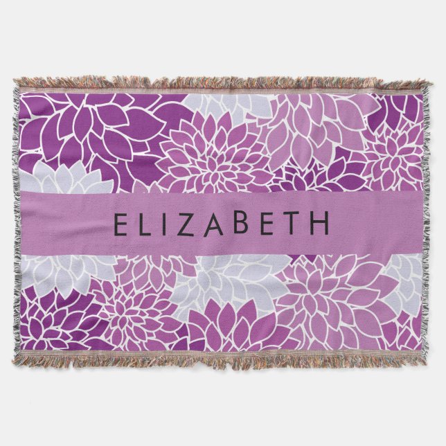 Pattern Of Flowers, Purple Dahlia, Your Name Throw Blanket (Front)