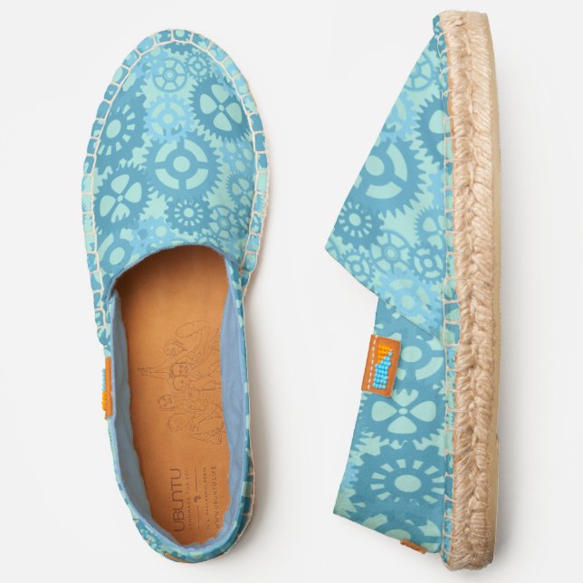 Pattern Of Gears And Сogs Of Blue Color Espadrilles (Side)
