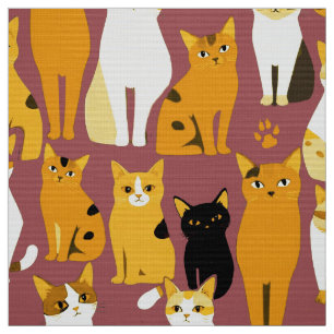 Pattern of Ginger, Black and White Cats Fabric