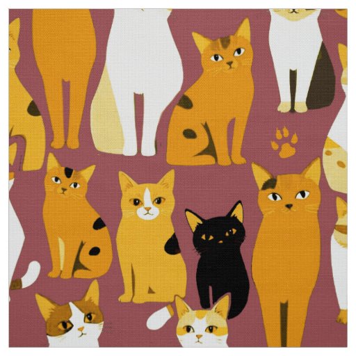 Pattern of Ginger, Black and White Cats Fabric