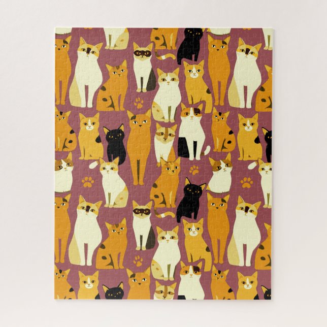 Pattern of Ginger, Black and White Cats Jigsaw Puzzle (Vertical)