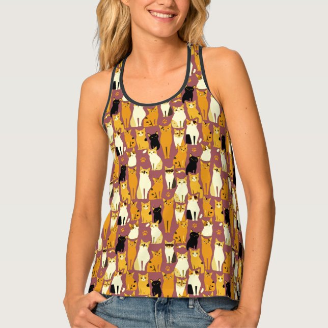 Pattern of Ginger, Black and White Cats Tank Top (Front)