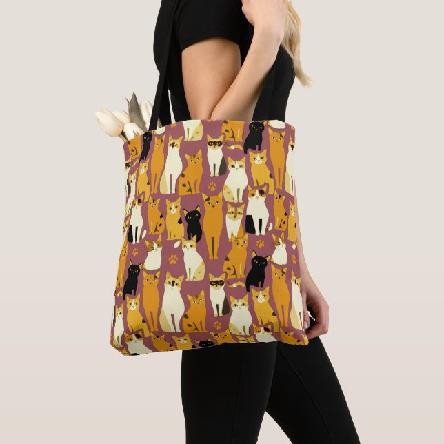 Pattern of Ginger, Black and White Cats Tote Bag (Close Up)
