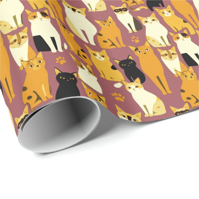 Pattern of Ginger, Black and White Cats Wrapping Paper (Roll Corner)