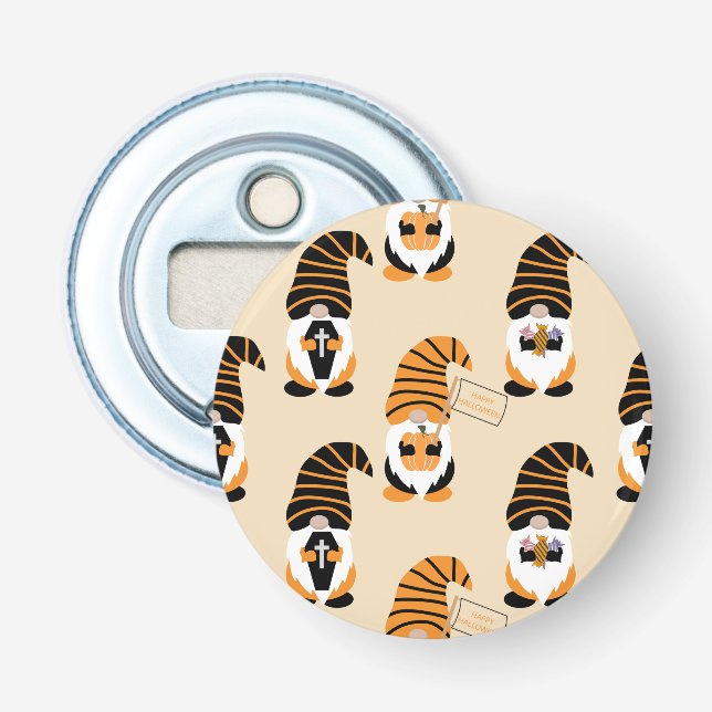 Pattern Of Gnomes, Halloween Gnomes Trick Or Treat Bottle Opener (Front)