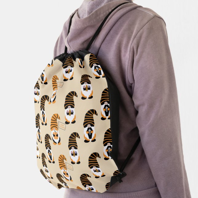 Pattern Of Gnomes, Halloween Gnomes Trick Or Treat Drawstring Bag (Insitu)