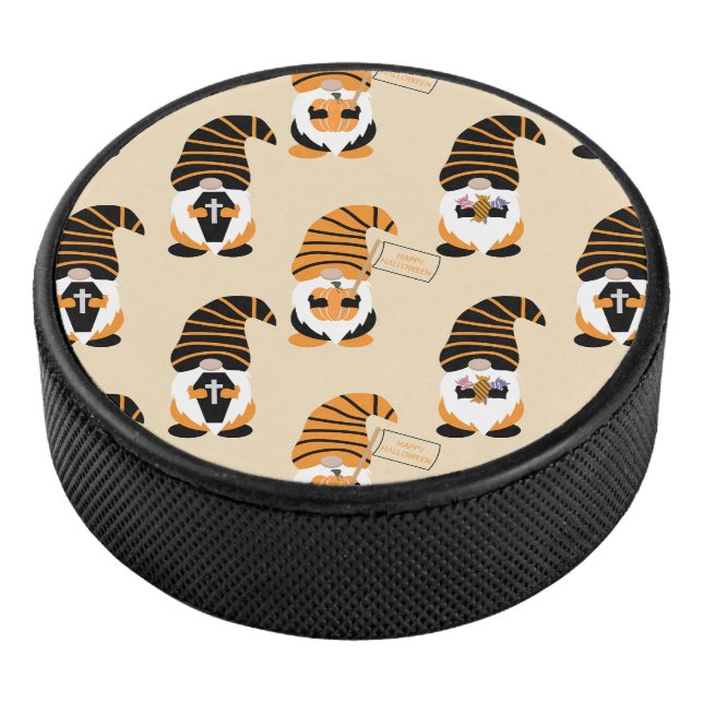 Pattern Of Gnomes, Halloween Gnomes Trick Or Treat Hockey Puck (3/4)