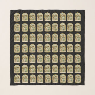 Pattern of Gold Birdcages With Bird Cabin in Woods Scarf