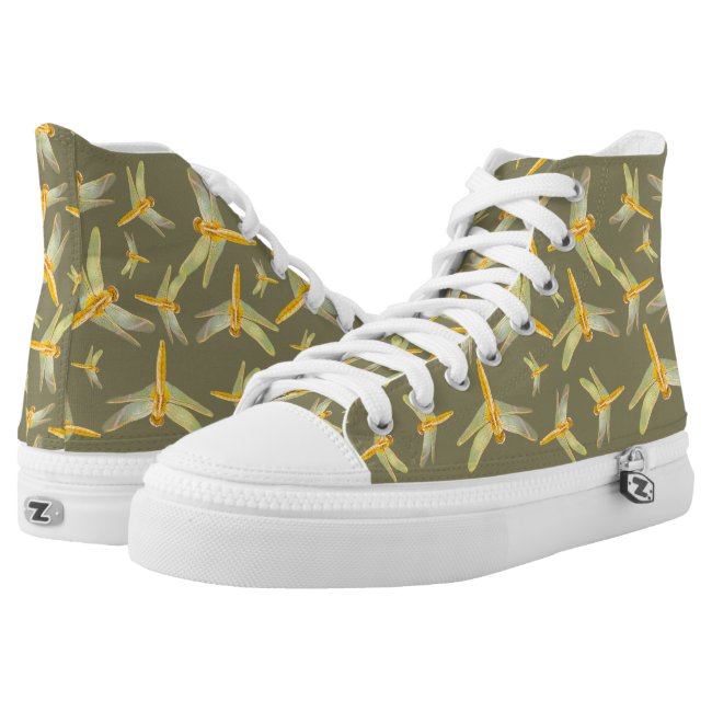 Pattern of gold colored dragonflies High Top Sneakers