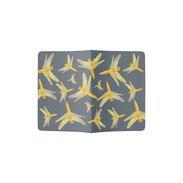 Pattern of gold dragonflies passport holder (Opened)