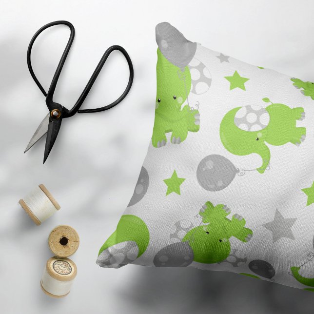Pattern Of Green Elephants, Cute Elephants, Stars Accent Pillow (Creator Uploaded)