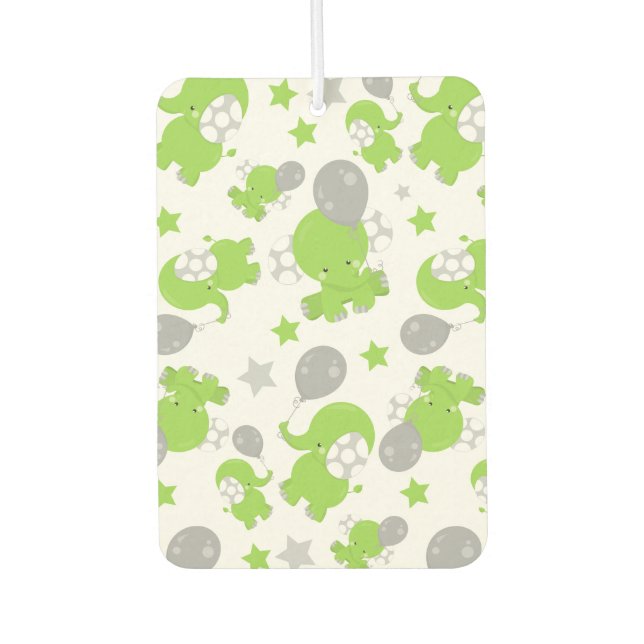 Pattern Of Green Elephants, Cute Elephants, Stars Air Freshener (Front)