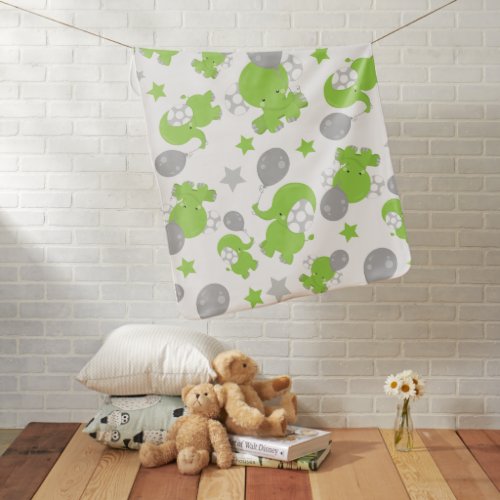 Pattern Of Green Elephants Cute Elephants Stars Baby Blanket