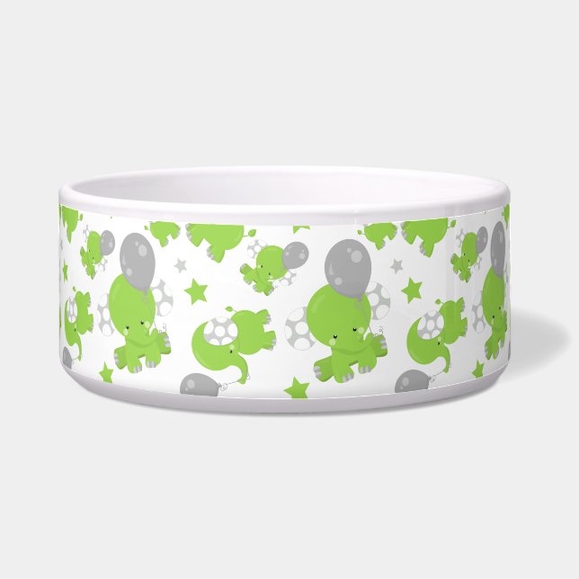 Pattern Of Green Elephants, Cute Elephants, Stars Bowl (Front)