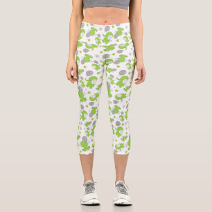 Pattern Of Green Elephants, Cute Elephants, Stars Capri Leggings