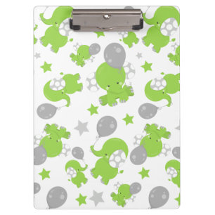 Pattern Of Green Elephants, Cute Elephants, Stars Clipboard
