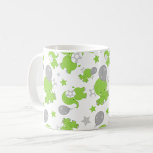 Pattern Of Green Elephants, Cute Elephants, Stars Coffee Mug