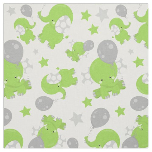 Pattern Of Green Elephants Cute Elephants Stars Fabric