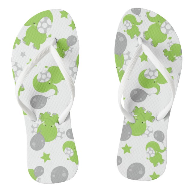 Pattern Of Green Elephants, Cute Elephants, Stars Flip Flops (Footbed)