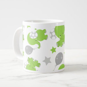 Pattern Of Green Elephants, Cute Elephants, Stars Giant Coffee Mug
