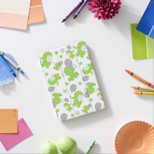 Pattern Of Green Elephants, Cute Elephants, Stars iPad Mini Cover