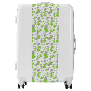 Pattern Of Green Elephants, Cute Elephants, Stars Luggage