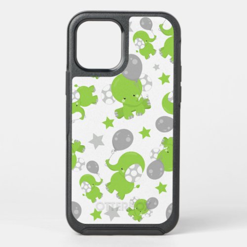 Pattern Of Green Elephants Cute Elephants Stars OtterBox Symmetry iPhone 12 Case