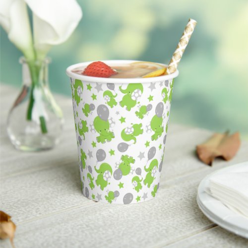 Pattern Of Green Elephants Cute Elephants Stars Paper Cups