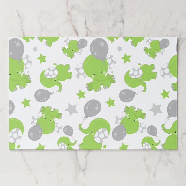 Pattern Of Green Elephants, Cute Elephants, Stars Paper Pad (Front)