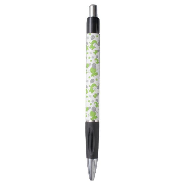 Pattern Of Green Elephants, Cute Elephants, Stars Pen (Front Vertical)