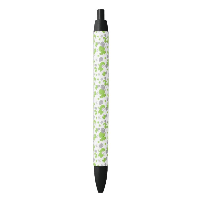 Pattern Of Green Elephants, Cute Elephants, Stars Pen (Front Vertical)