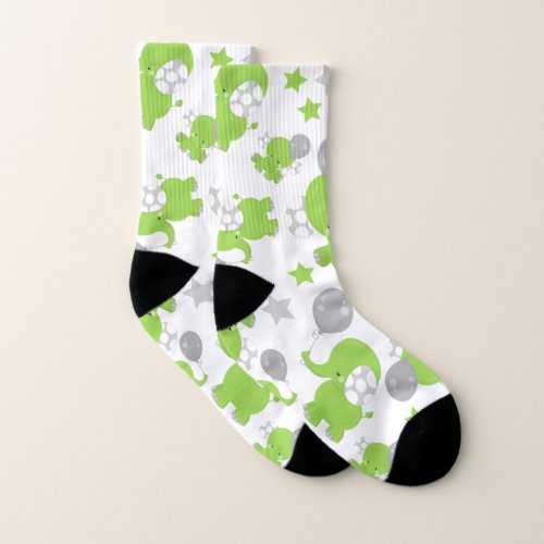 Pattern Of Green Elephants Cute Elephants Stars Socks