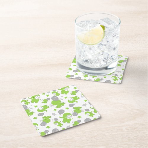 Pattern Of Green Elephants Cute Elephants Stars Square Paper Coaster